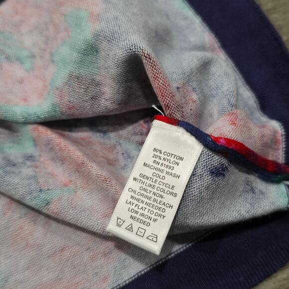 Isaac Mizrahi Live! Red & Blue Floral Print V Neck Button Front Cardigan Sweater - Picture 4 of 7